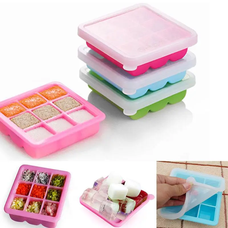 

9Hole Silicone Baby Food Container Storage Box Infant Lattice Breast Milk Fruit Vegetable Storage Case Freezer Tray Crisper