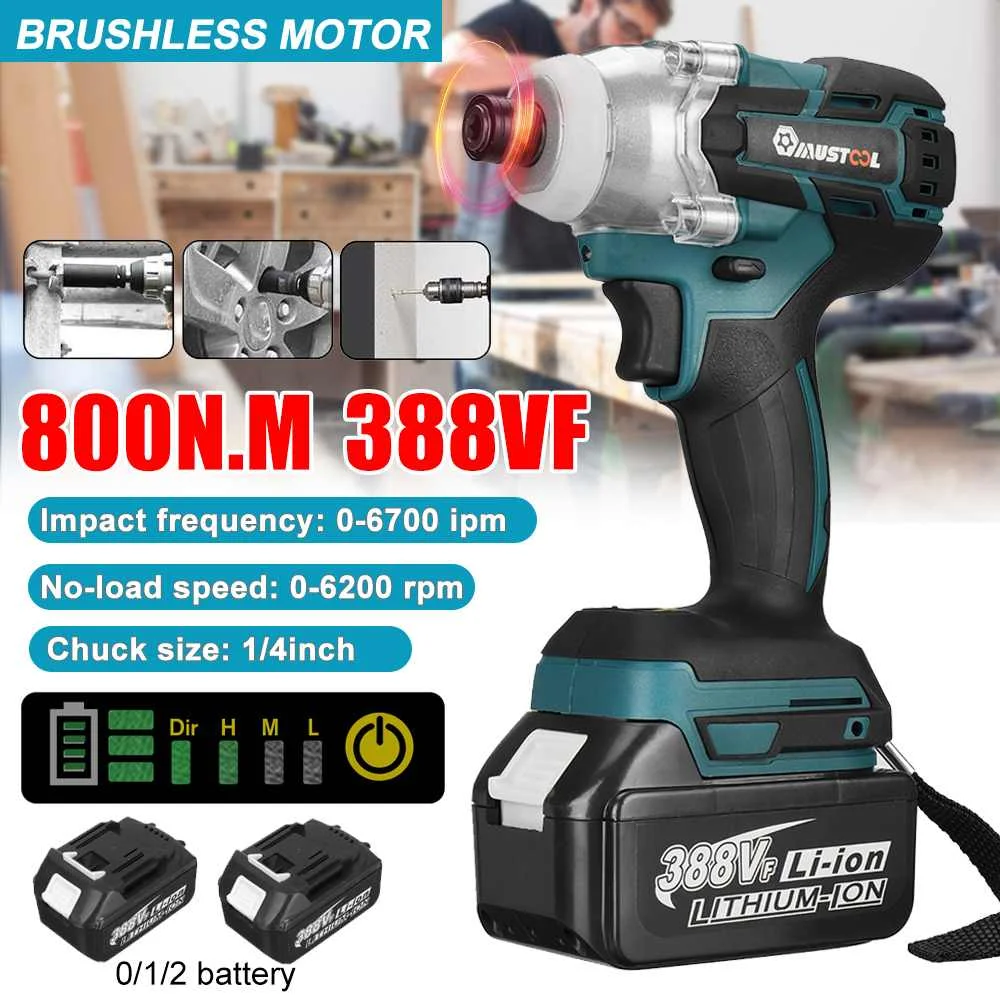 

388VF 800N.m 4 Speed Brushless Electric Screwdriver Cordless Wrench 1/4 inch Rechargable Drill Driver For Makita 18V Battery
