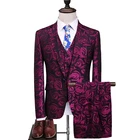 Новый роскошный мужской деловой повседневный костюм, банкетное платье с розами и цветочным принтом, свадебное платье-Лучший человек, пиджак из трех предметов, костюм с жилетом и брюками