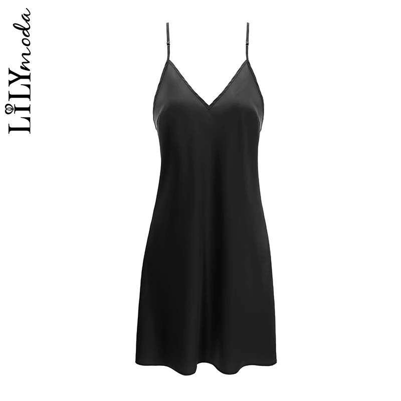 Женская шелковая атласная ночная рубашка кружевное сексуальное нижнее белье с V