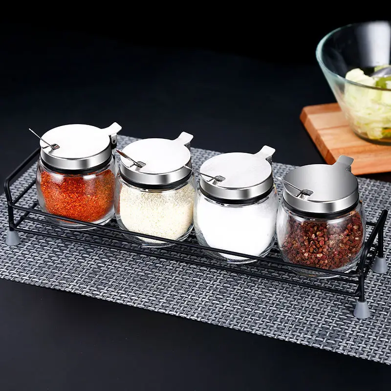 

Kitchen Glass Condiment Box Salt Seasoning Box Set Household Combination Seasoning Jar Seasoning Bottle Oil Salt Jar Salt Shaker