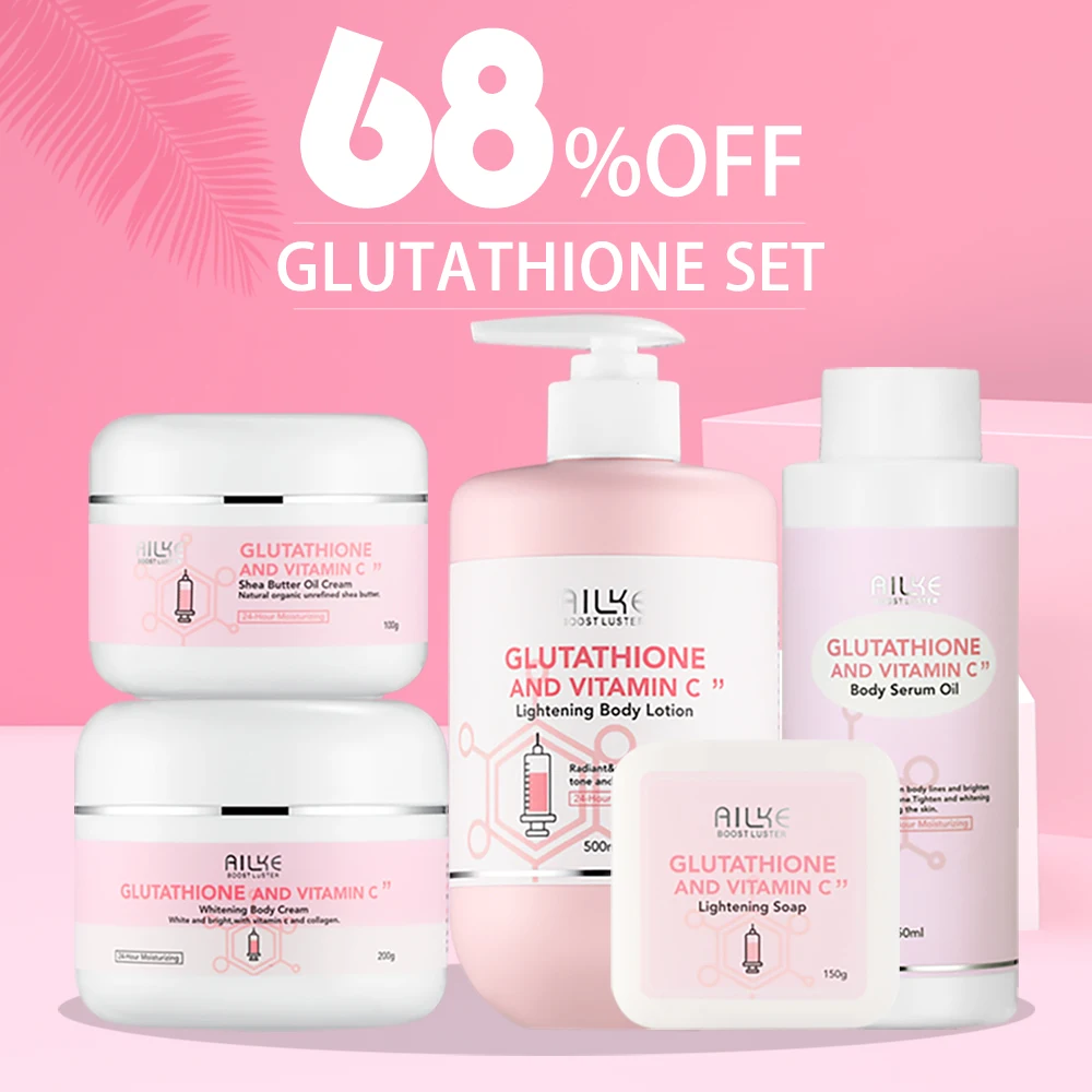 AILKE Whitening Remove Black Spots Facial Skin Care Lotion Moisturizing Cream Body Glutathion Vitamin C Black Skin Face New Set