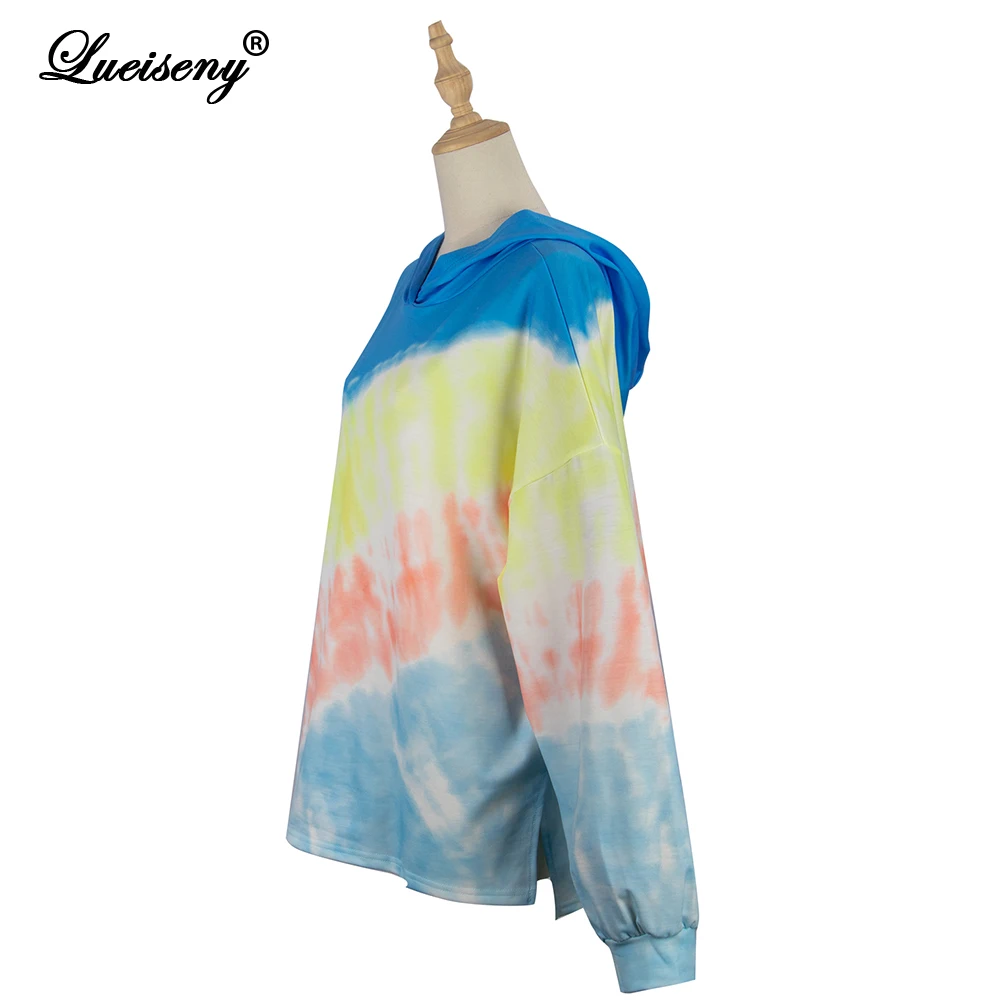 LUEISENY Women Sweetshirts Oversized Autumn Hoodies Tie Dye Gradient Color Drop Shoulder Pullover Fashion Homewear Plus Size