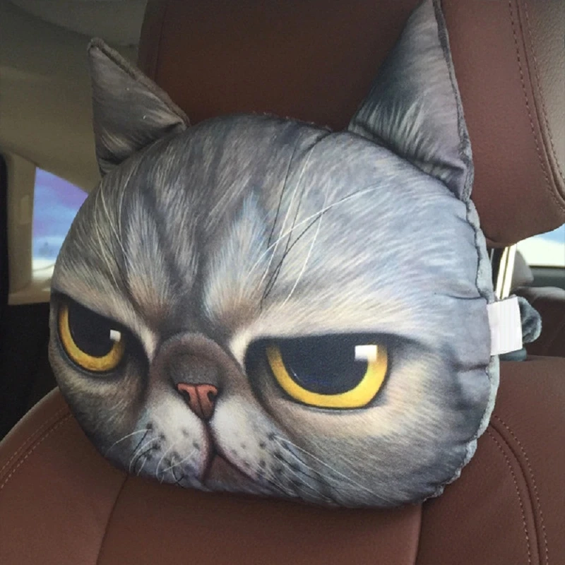 

30*25cm Creative 3D Animal Cat Dog Head Car Seat Neck Rest Cushion Headrest Pillow With Carbon Cushions