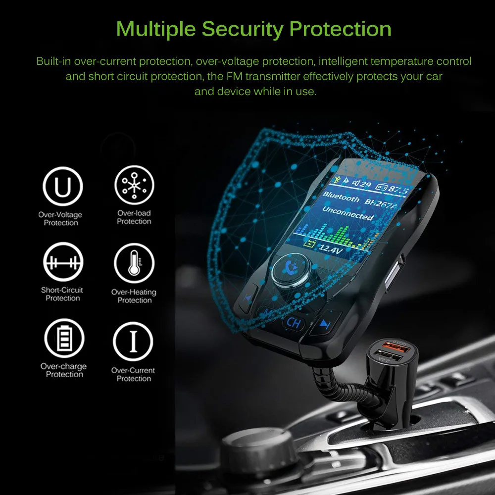 KEBIDU Bluetooth fm-передатчик радио адаптер автомобильный громкой связи вызов QC3.0