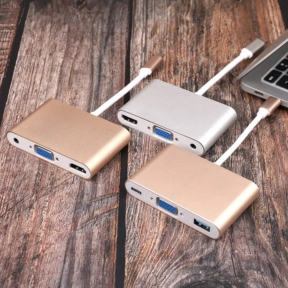 Тип C до USB 3 0 HUB адаптер совместимому с HDMI/VGA/RJ45 HD 1080P для Macbook Pro Air 13 15 и 16 дюймов