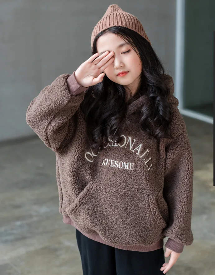 

Girls Wool Sweater Hoodies 2021 Autumn Winter Thick Children's Pullover Sweatshirt Fashion Warm Hooded Tops Kids Clothes