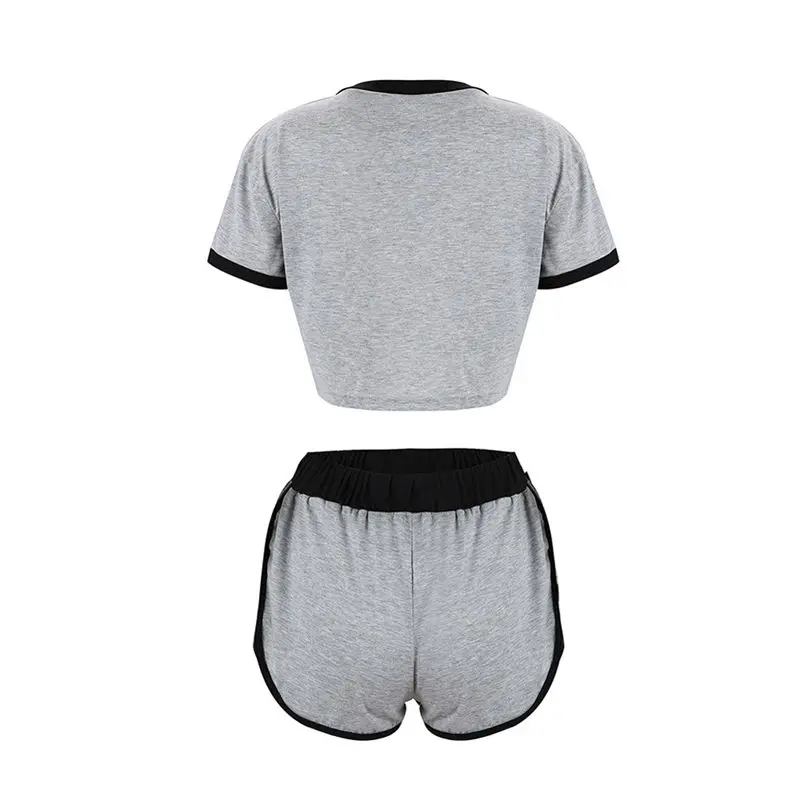 

Hirigin Tracksuit Women Yoga Set Gym Clothes Fitness Workout Outfit Short Sleeve Crop Top+Shorts Running Sports Wear 2Pcs Set