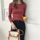 Женские свитера, осенне-зимние женские топы с круглым вырезом, тонкий пуловер, вязаный джемпер, мягкая теплая футболка в полоску