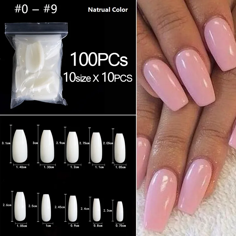 100pcs-BLNatural 100 шт./пакет накладные гроб ногти балерина накладные ногти на плоской подошве Форма для Неил арта украшения для кончиков ногтей Натуральный Прозрачный полное покрытие маникюр накладные ногти советы - Цвет: 100pcs-BLNatural