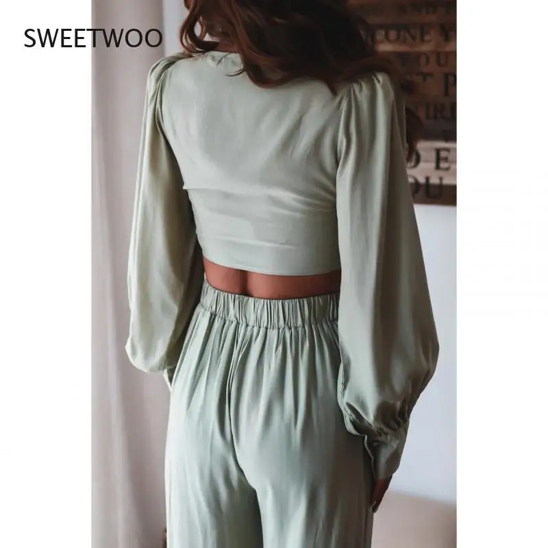 

2021 spring and summer new ladies skirt suit sexy lace-up waist casual suit holiday style loose two-piece suit