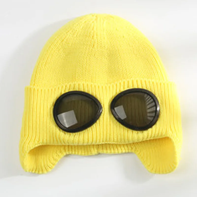 Moveable Glasses Warm Fleece Lined Women Snow Hat Knitted Winter Cap Cover Ears Orange Yellow Purple Blue Black White Green