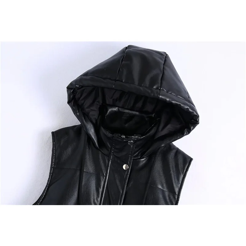 Женский Длинный жилет из искусственной кожи с капюшоном на молнии | Женская
