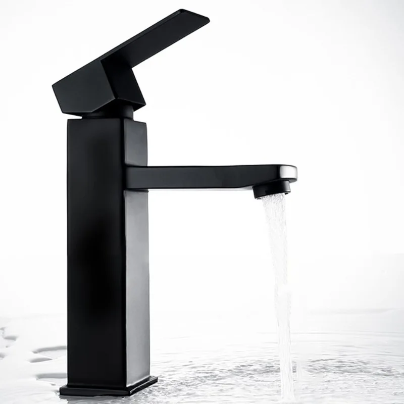 

304 Stainless Steel Paint Square Faucet Faucet Hotel Home Improvement Bathroom Hot and Cold Basin Faucet