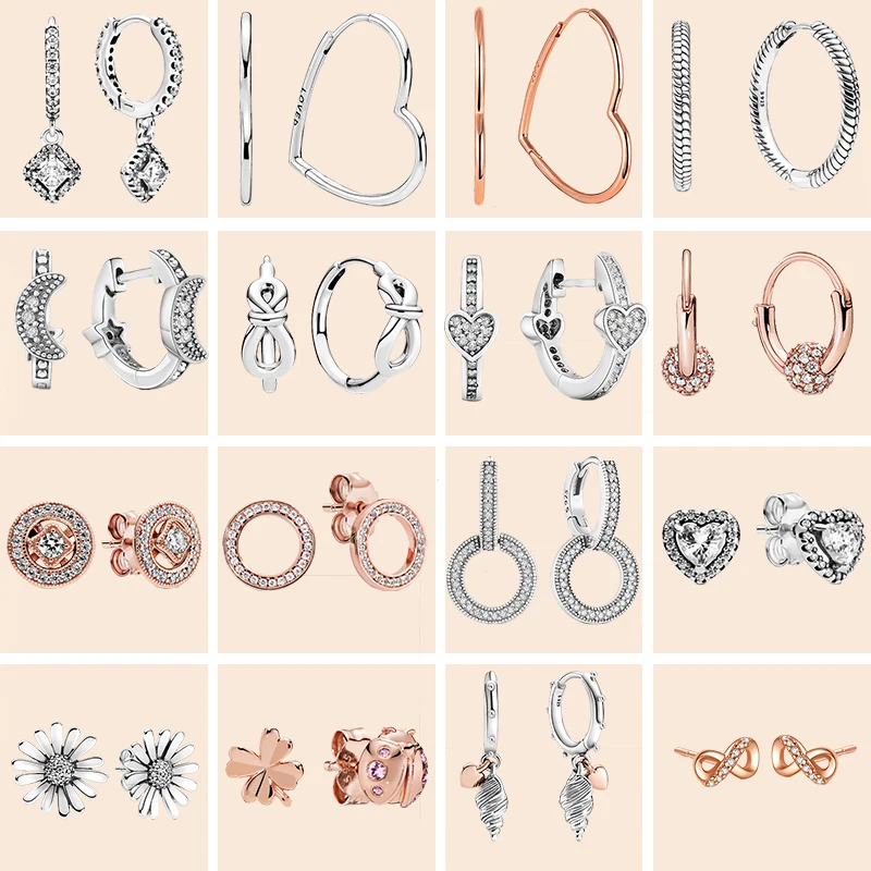 

Women 925 Sterling Silver Earrings Rose Gold Round Shape Big Shining Square Zircon Earring For Women Wedding Jewelry Gift