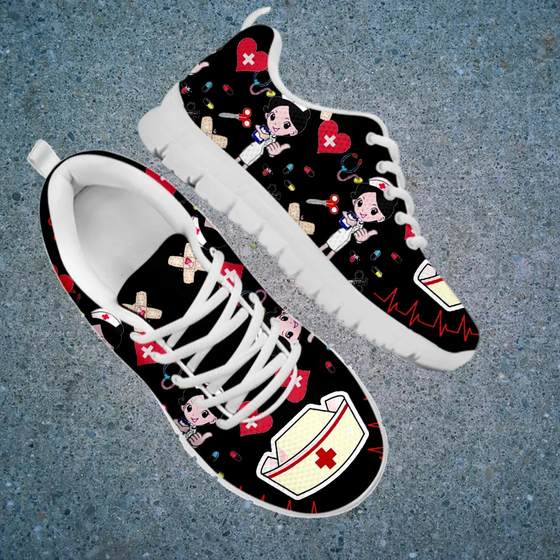 

KUILIU Autumn Black Shoes Women Nurse Flats Sneakers Brand Designer Mesh Shoes Female Outdoor Sport Shoes Running Dropshipping