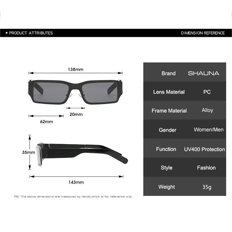 SHAUNA Retro Small Rectangle Stainless Steel Sunglasses WomenTrending Men Sun Glasses Shades UV400 |
