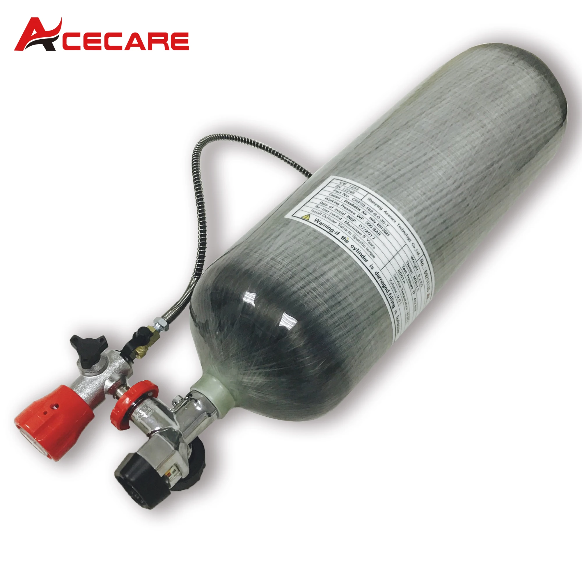 

Цилиндр из углеродного волокна AC109201 Acecare 9L CE, 4500 фунт/кв. Дюйм, для дайвинга, пейнтбола, PCP, для съемки мишени с манометром, клапаном и заправоч...