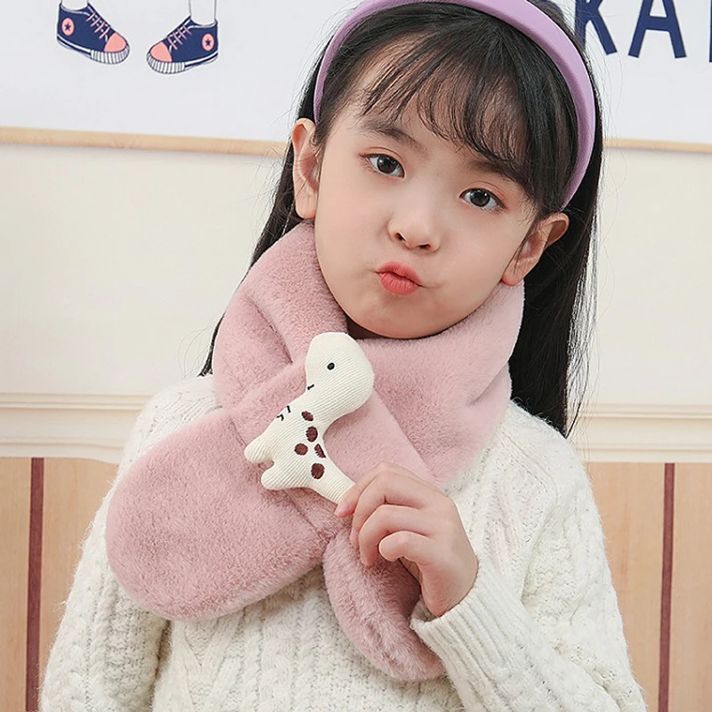 

Children'S Christmas Snood Scarf Cute Cartoon Deer Faux Fur Collar Soft Scarves For Kids Autumn Winter Cross Winter Scarf Gifts