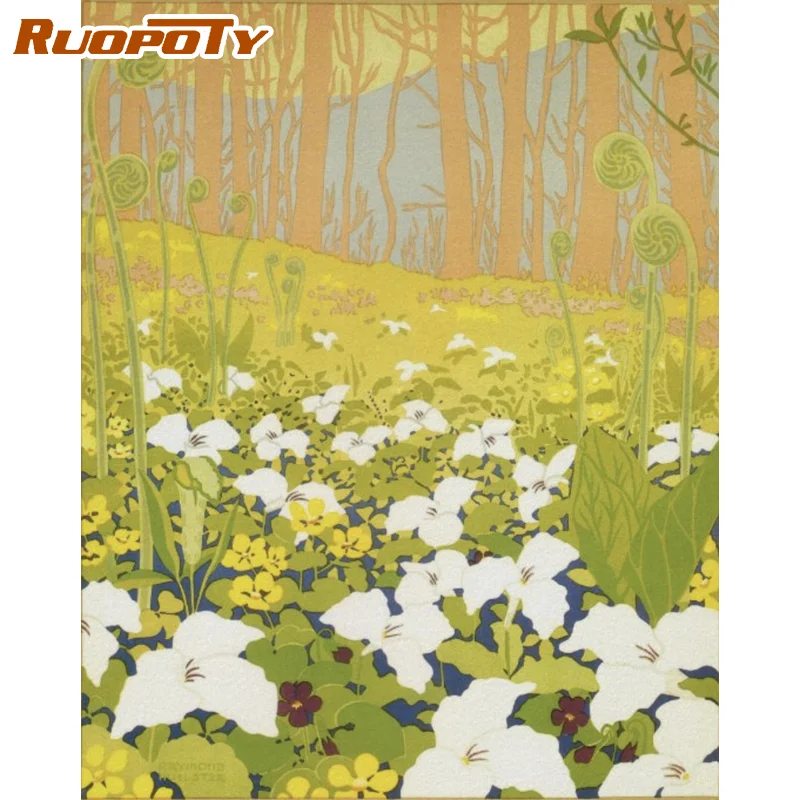 

RUOPOTY 60x75cm Frame Painting By Numbers Kits Flowers Forest Paint On Canvas For Home Decors Artcraft Wall Art Picture