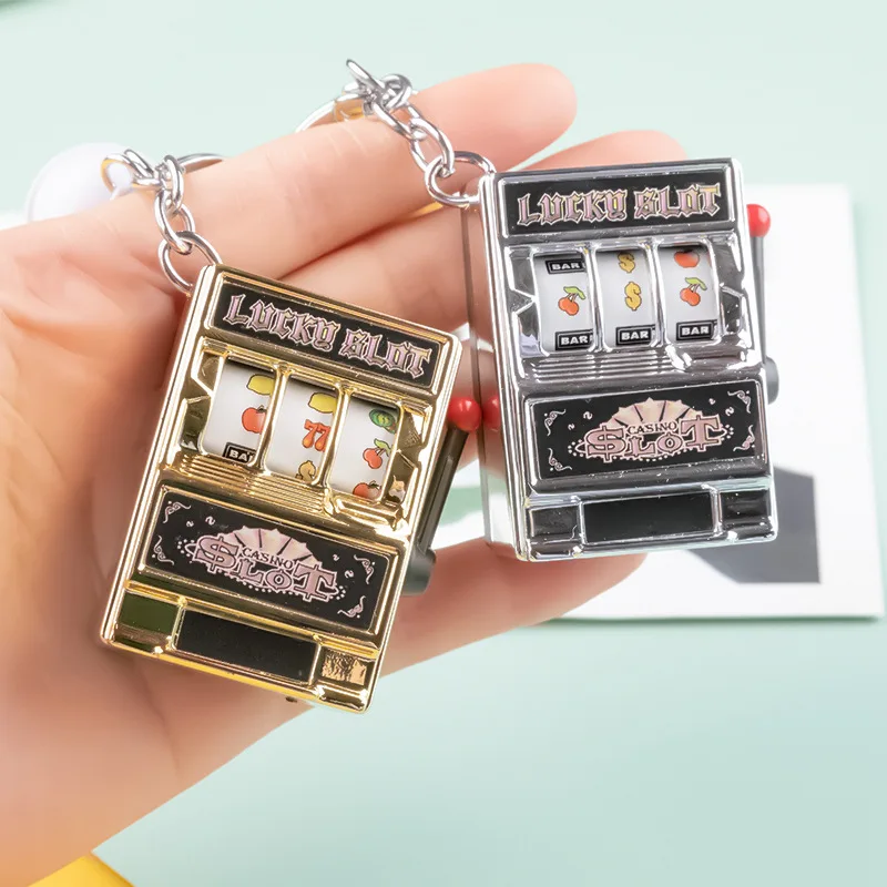 Mini Fruit Machine Key Chain Emulates Game Cash Out Keychain Gold Silver Bells Ring Car Gift | Chains