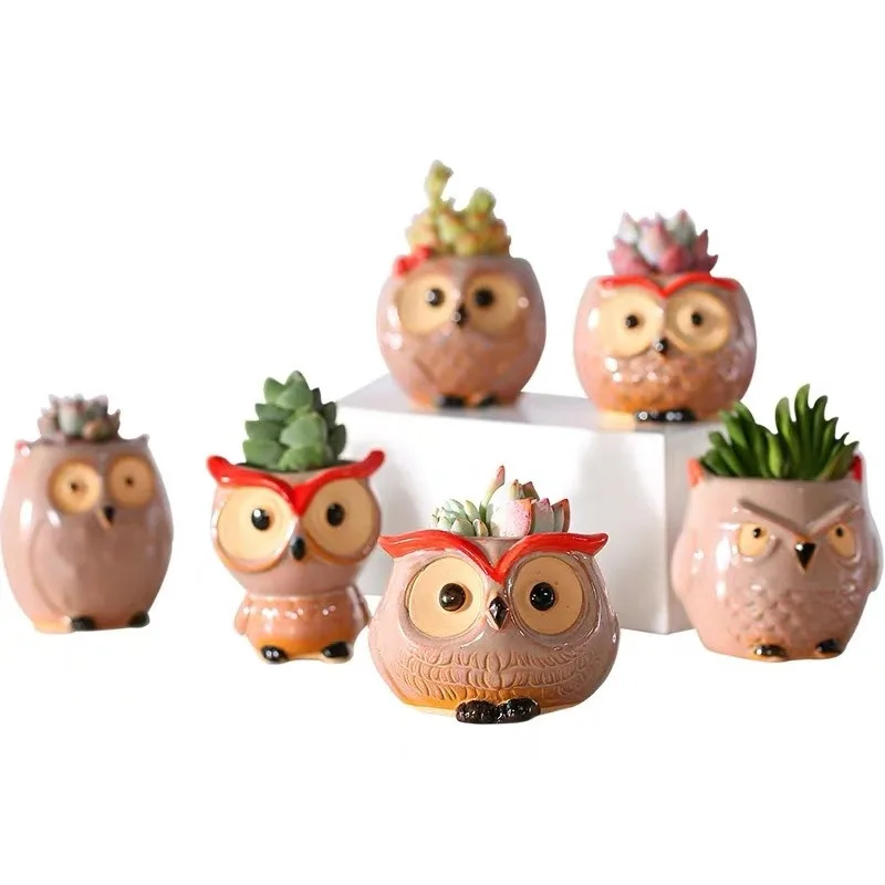 Креативный мини цветочный горшок в форме совы для растений настольный офиса