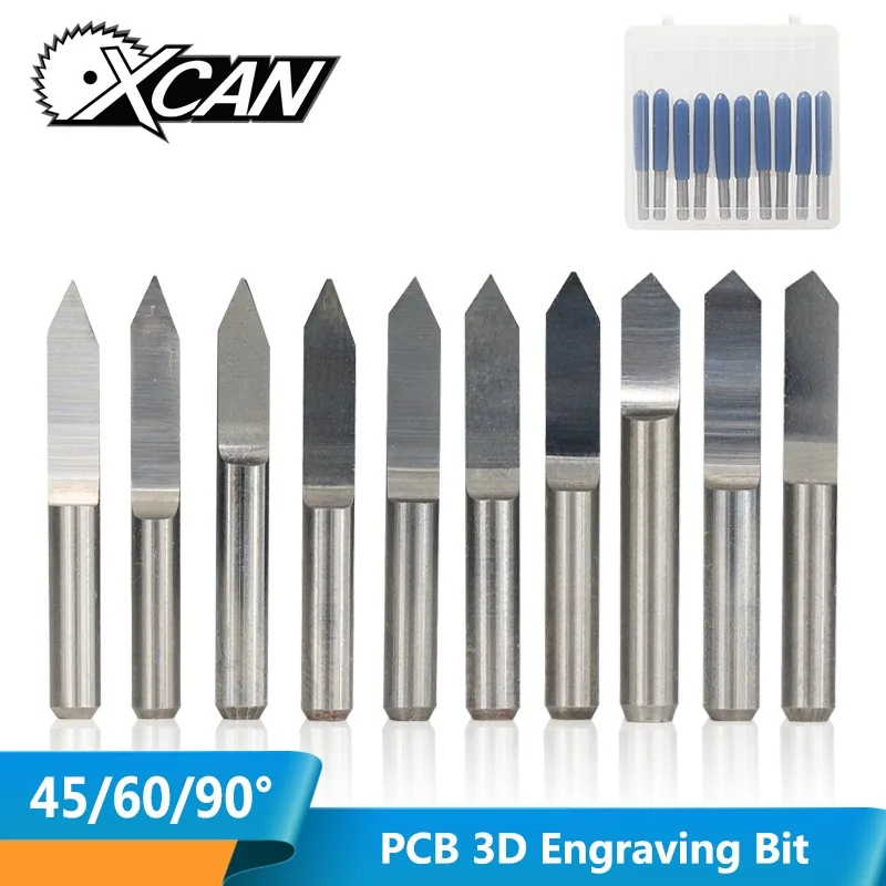 XCAN 10 шт. 45/60/90 градусов PCB V Форма гравировочные биты 3D фрезерный станок с ЧПУ Бит 3,175 мм хвостовик резьба PCB Фрезерный инструмент