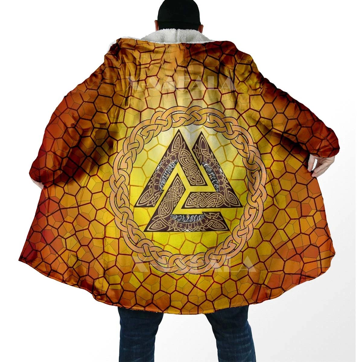 

Viking Valknut Tattoo 3D Printed Hoodie Long Duffle Topcoat Hooded Blanket Cloak Thick Jacket Cotton Pullovers Overcoat