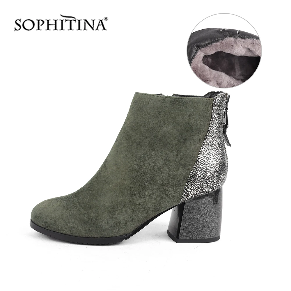 Женские замшевые ботильоны SOPHITINA Зимние удобные ботинки на квадратном каблуке с
