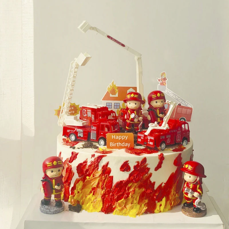 Cami&oacute;n de bomberos, decoraci&oacute;n de pastel de fiesta de cumplea&ntilde;os, bomberos, bombero, centro de mesa para pastel de cumplea&ntilde;os, Kit de llama, decoraci&oacute;n tem&aacute;tica para ni&ntilde;os-1
