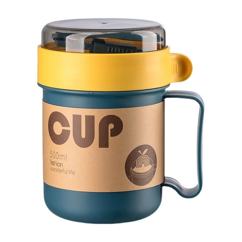 

Portable 500 ML Microwave Small Plastic Water Cup With Cover Spoon Ovens Cereal Cups Breakfast Cups Soup Cups Plastic Cups