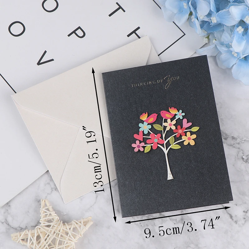 5pcs 3D Kraft Paper Invitation Greeting Card Handmade DIY Wood Carving Flower Patch Valentines Day Wedding Party | Канцтовары для