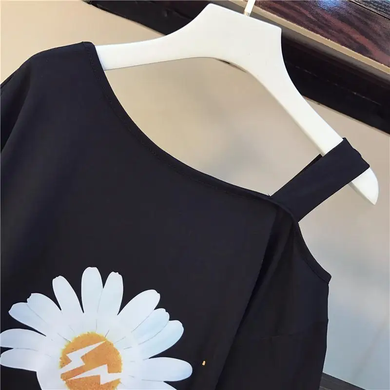 Женский летний комплект из 2 предметов Базовая футболка с открытыми плечами и