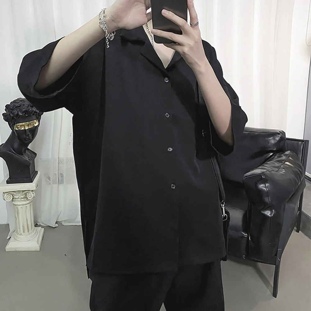 

2XL New Fashion Men Shirt Summer Casual Comfortable Turn Down Collar Solid Color 3/4 Sleeve All Match Shirt Camisa Masculina