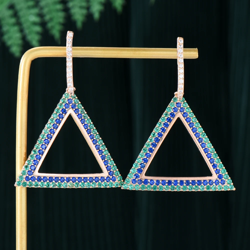 

missvikki Luxury Geometry Triangle rhombus Pendant Earring For Women Wedding Party Cubic Zircon Dubai Bridal Earrings Jewelry