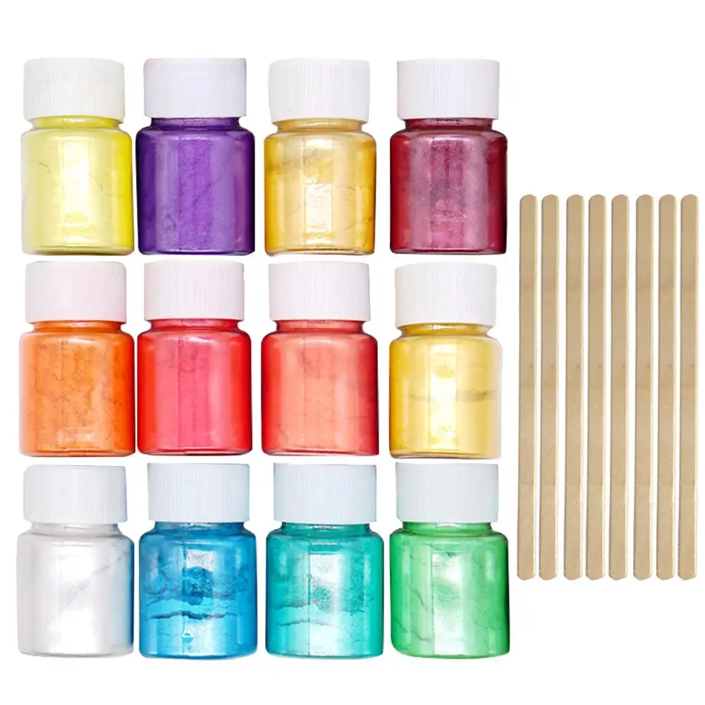 12 цветов красители слюда жемчужный порошок с 8 шт. деревянных Перемешивающих