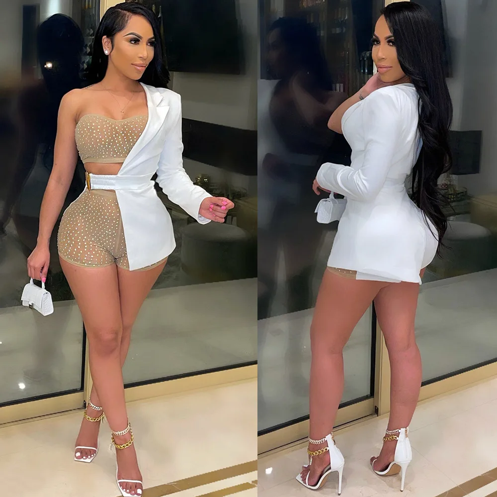 

Sexy Womne 3 Piece Set Diamond Crop Tank Top + Pants + Coat Streetwear Tracksuit Clothes For Women Outfit