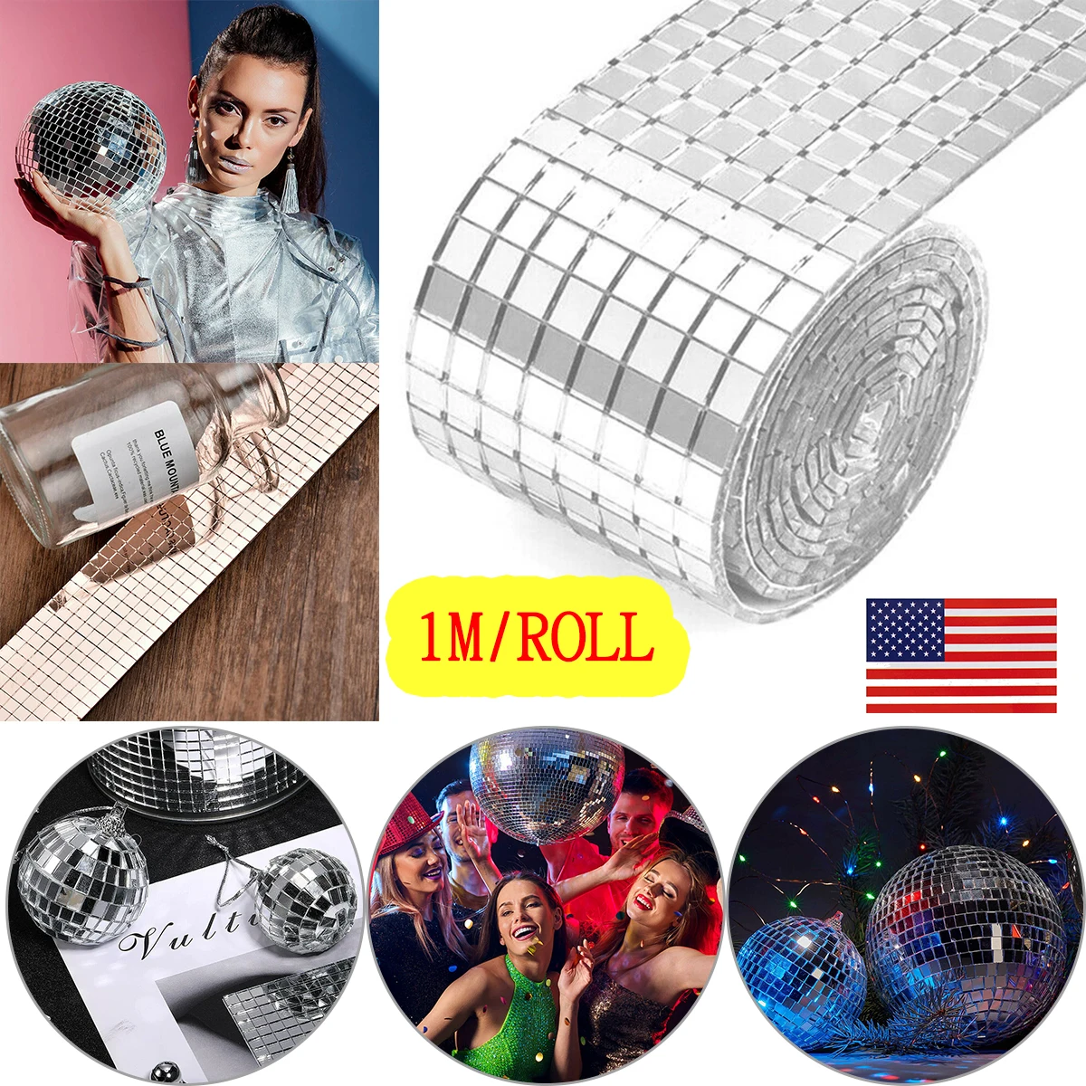 

Mirror Glass Mosaic Tiles Self-Adhesive Mini Square Glass Stickers Silver Border Tiles for Home DIY Crafts Making 4X100cm