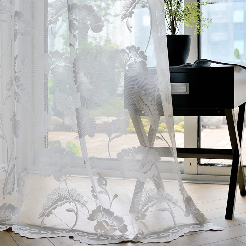 

White Lace Curtains for Living Room Bedroom Tulle Modern Flowers Sheer Curtain Window Treatment White Voile Drapes Home Decor