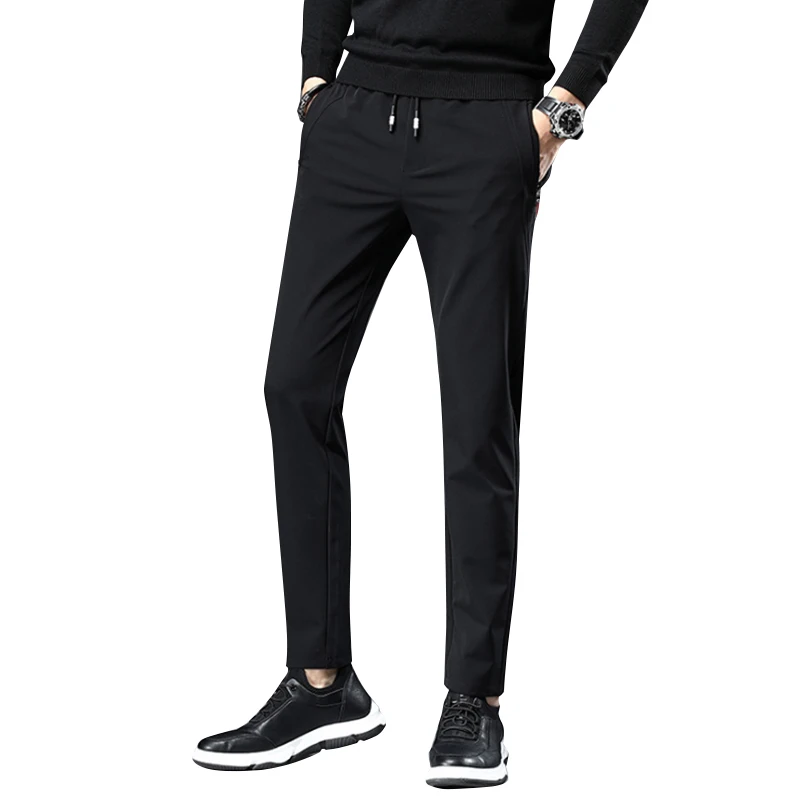 

2021 Men Jogging Pants Spring Autumn New Fashion Casual Solid Color Elastic Waist Stretch Slim Sport Streetwear Trousers
