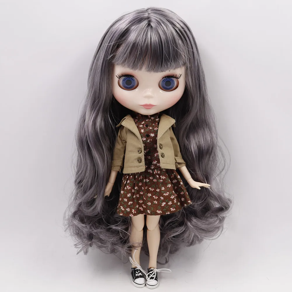 Кукла ICY DBS Blyth серия No.9016/1049 серая смесь фиолетовых волос с челкой белая кожа 1/6