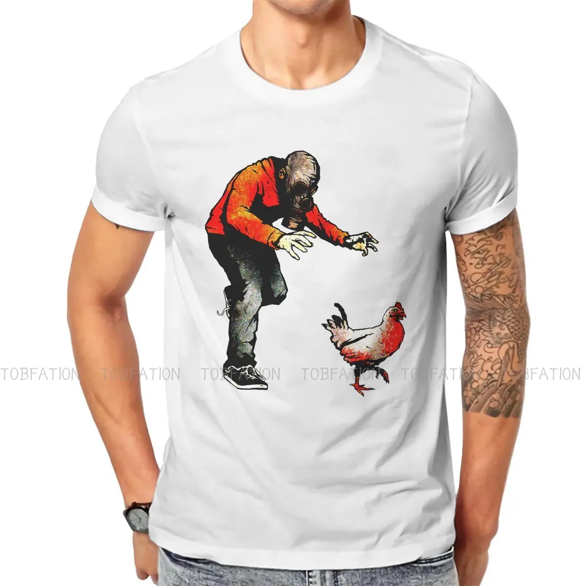 

LEROY VS THE EVIL ZOMBIE Graphic TShirt Cool Chicken Funny Clever Chase Creative Leisure T Shirt Male Short Sleeve Gift Clothes