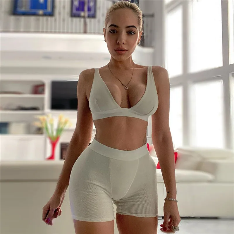 

DIRTYLILY Women Tracksuit Sleeveless Slim Bra+Biker Shorts Two Piece Set Sporty Fitness Skinny Fashion Casual Streetwear Outfits