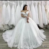 off shoulder princess wedding dresses ball gown 2021 puffy appliques lace bridal gowns bride dress plus size