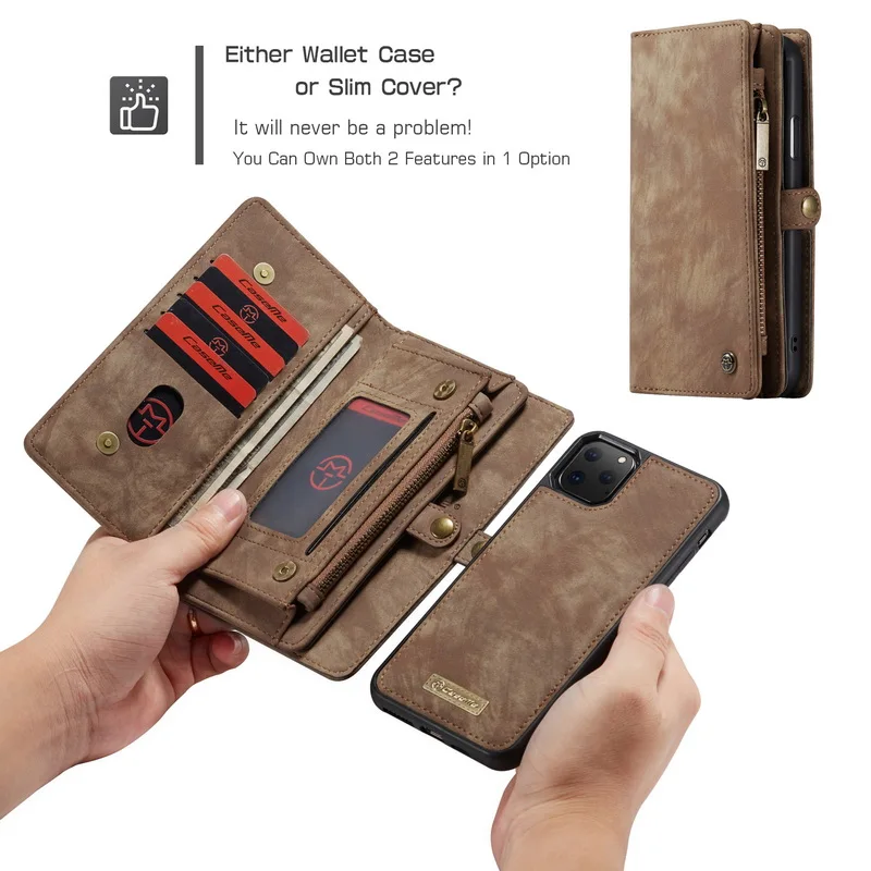 

For iPhone 12 Mini 12 11 Pro Max Magnetic Double Layer Zipper Wallet Card Slots Leather Case For iPhone XS Max XR X 8 7 6 Plus