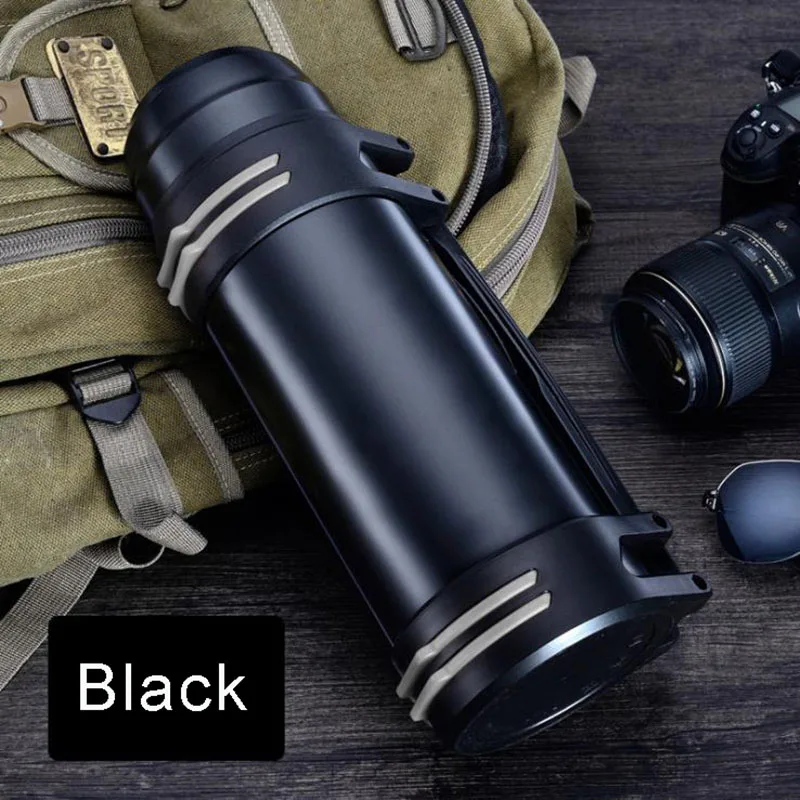 Black 1.2L/1.6L/2L/2.5L/3L термос из нержавеющей стали для путешествий на открытом воздухе, бутылка для воды, портативная вакуумная колба с изоляцией, чайники - Цвет: Black