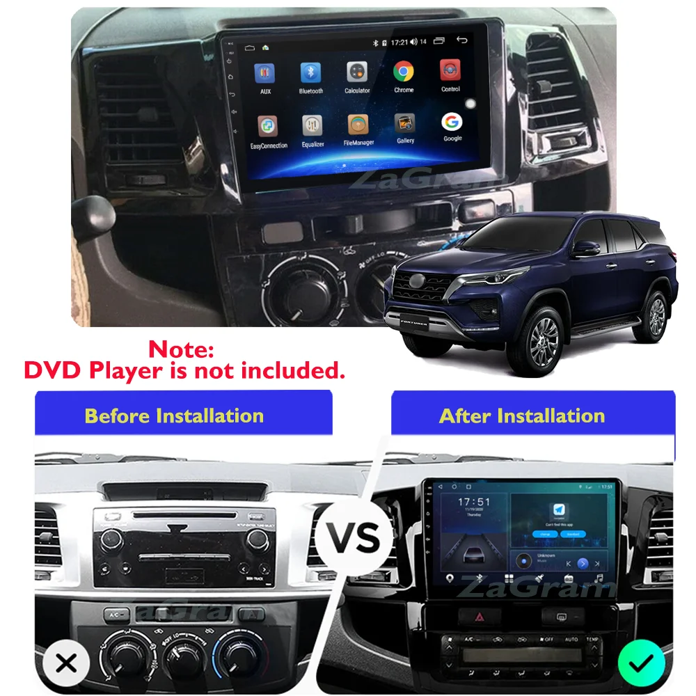 Комплект креплений для приборной панели TOYOTA FORTUNER 2008-2014 9 дюймов 2 Din | Автомобили и