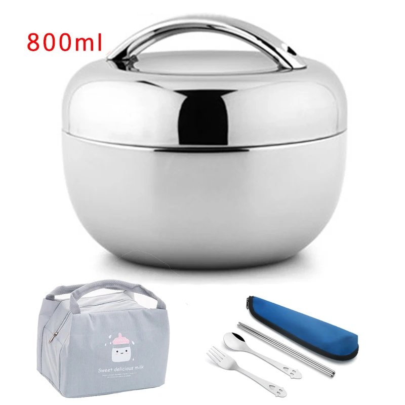 800ml And Bag Set Вакуумный толстый контейнер для хранения еды из нержавеющей стали, термос, Портативный Ланч-бокс для пикника Bento, офисный Ланчбокс, набор посуды для взрослых - Цвет: 800ml And Bag Set