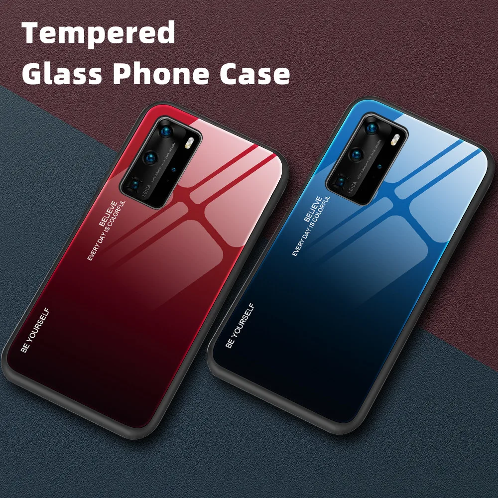 Градиентный чехол из закаленного стекла для Huawei P30 Lite P40 Pro P20 чехол|Бамперы| |