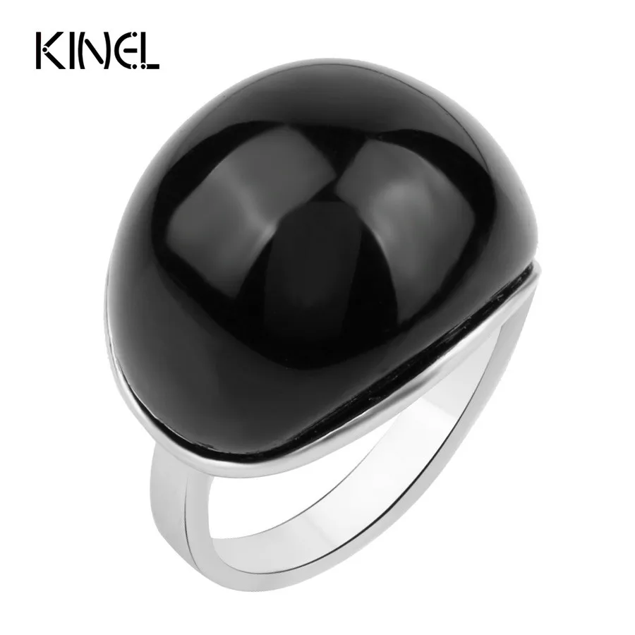 Черный Kinel уникальные винтажные черные кольца для женщин, розовое золото, мозаика из смолы, модные ювелирные изделия из органической кожи, дешево - Цвет основного камня: Черный